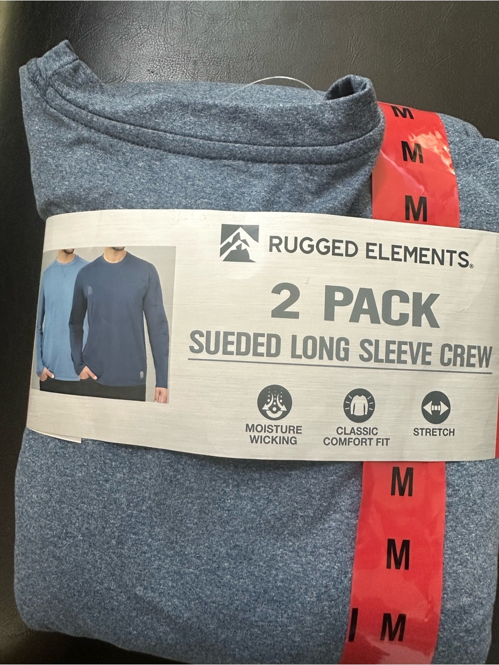 Rugged Elements Men’s Heather Blue Sueded Long Sleeve Crew - 2 Pack